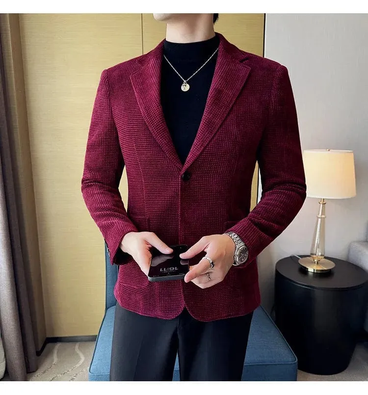 Men's Slim Fit Chenille Velvet Blazer – Autumn Winter Business Suit Jacket for Weddings, Banquets, and Parties