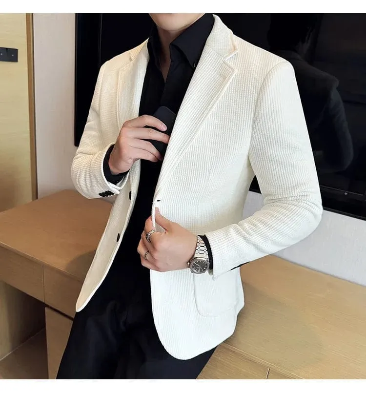 Men's Slim Fit Chenille Velvet Blazer – Autumn Winter Business Suit Jacket for Weddings, Banquets, and Parties