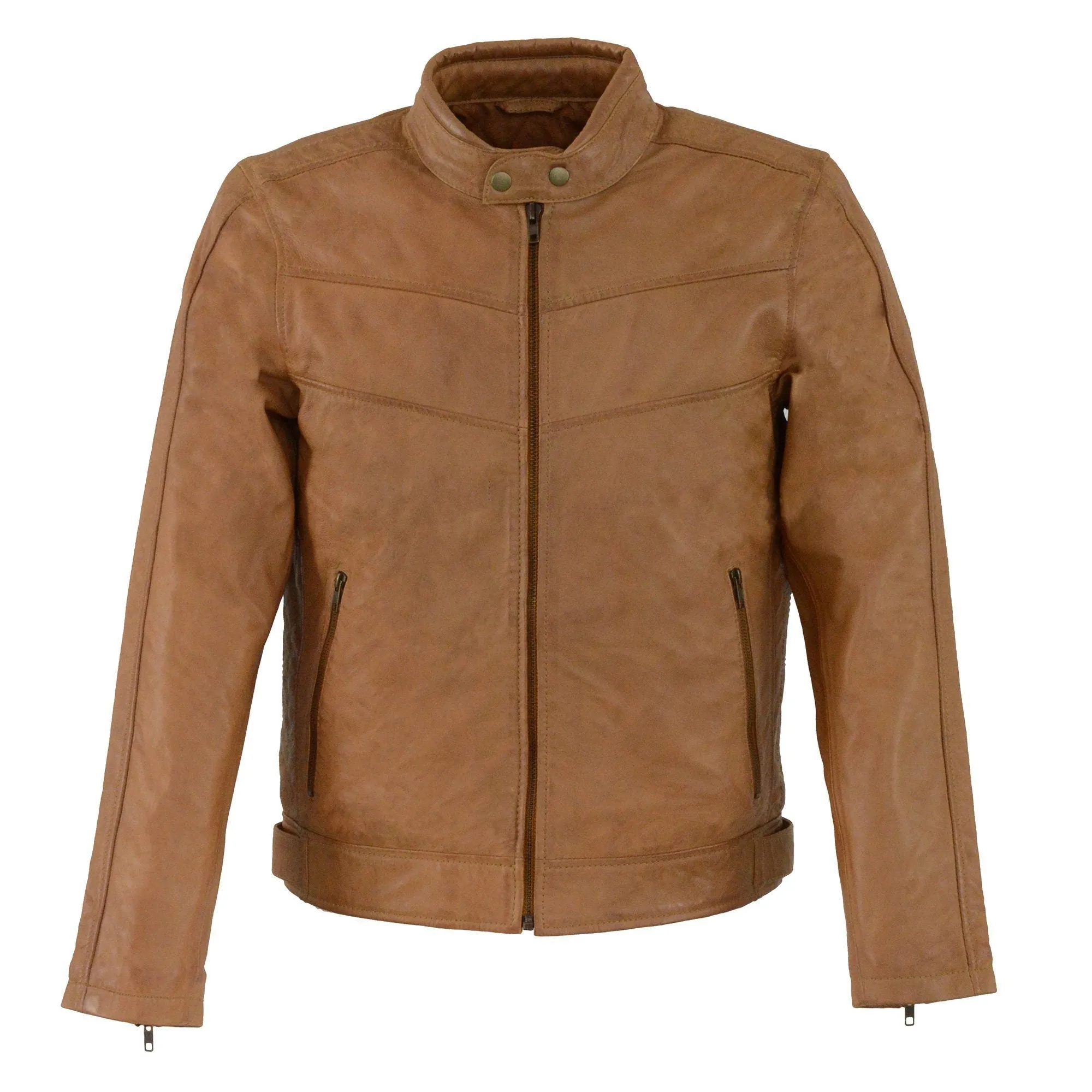 Milwaukee Leather SFM1835 Men's Saddle ‘Cafe Racer’ Leather Jacket with Snap Button Collar