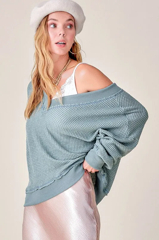 Oversized V Neck Waffle Knit Sweater