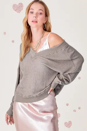 Oversized V Neck Waffle Knit Sweater