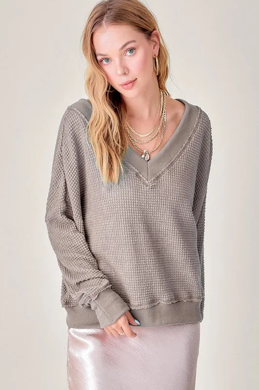 Oversized V Neck Waffle Knit Sweater