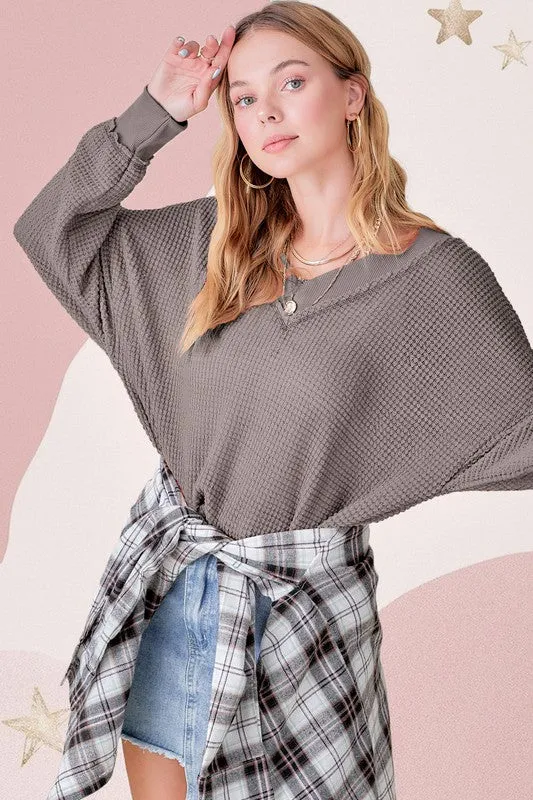 Oversized V Neck Waffle Knit Sweater