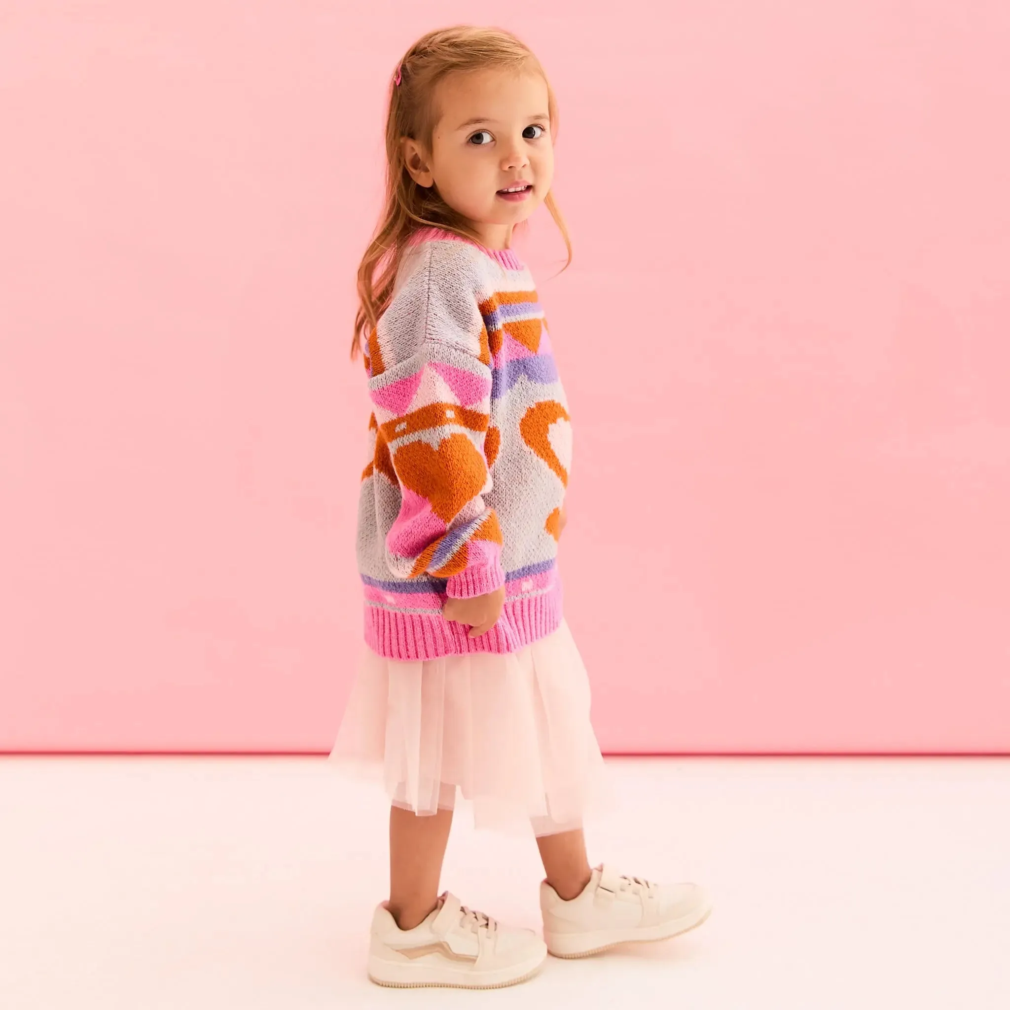 Poppy Mini Me Heart Intarsia Kids Knitted Jumper - Blue