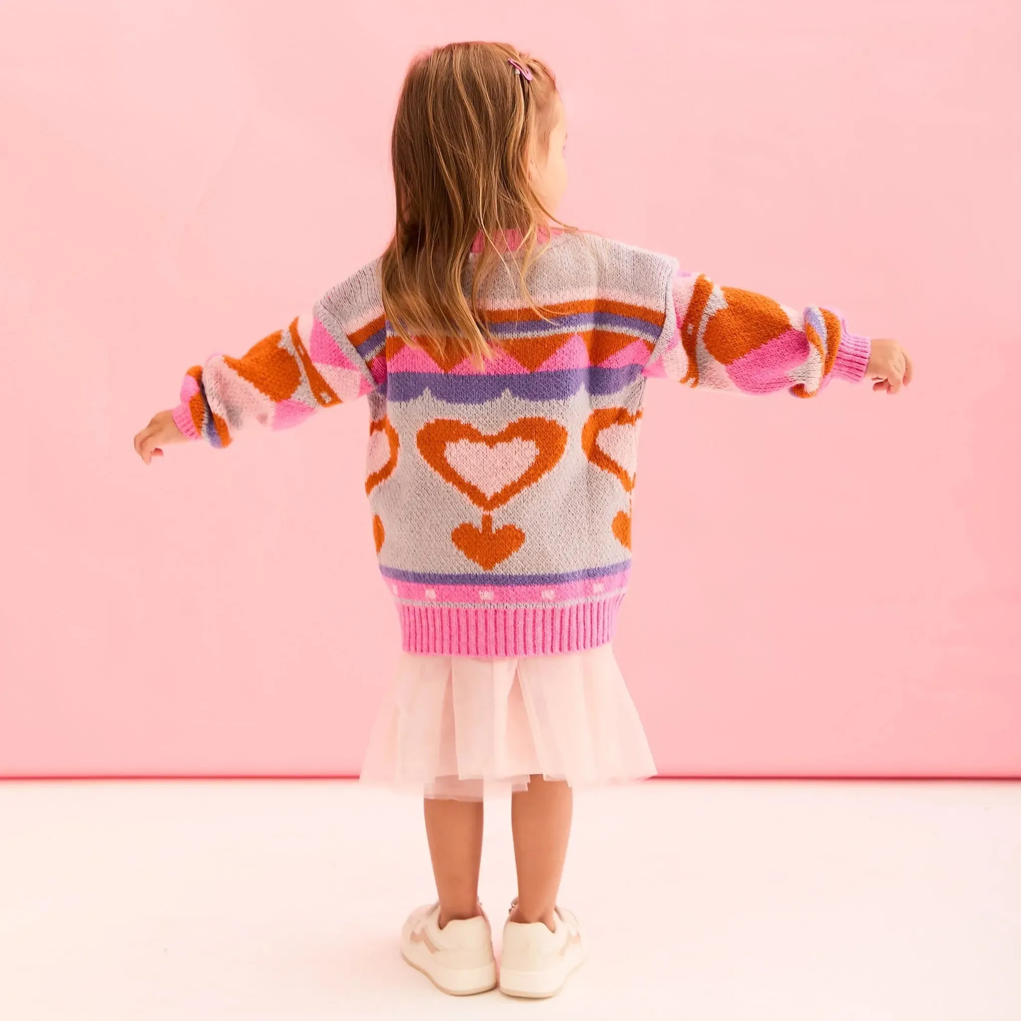 Poppy Mini Me Heart Intarsia Kids Knitted Jumper - Blue