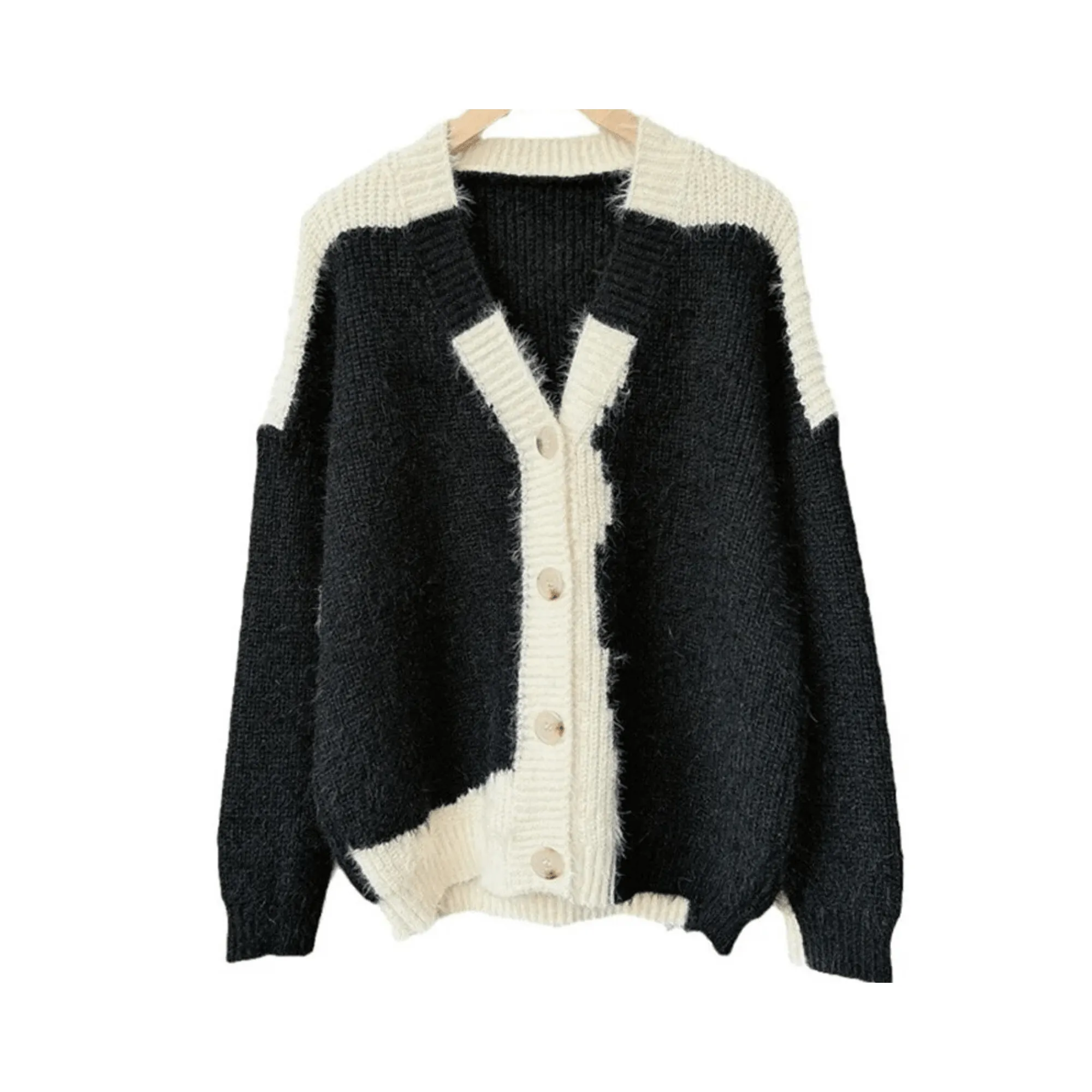 Pre Order:  Black White Contrast Knit Cardigan