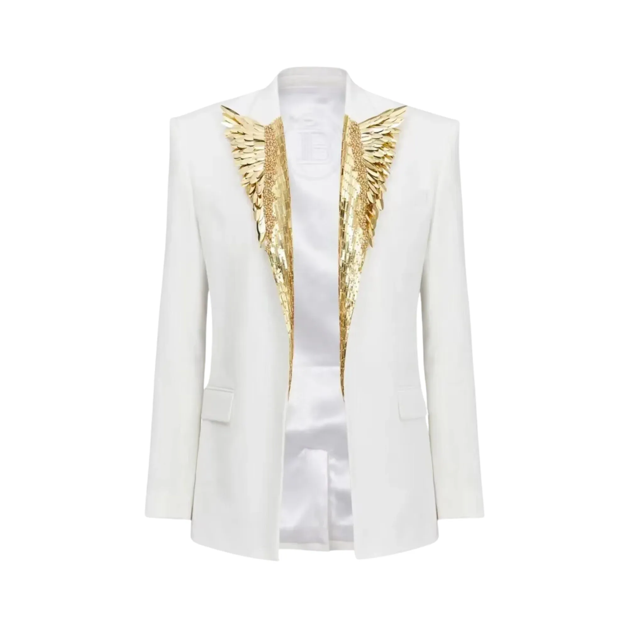 Pre Order:  Metallic Feather Beaded Lapel Blazer