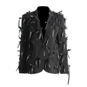 Pre Order:  Spliced V-Neck 3D Bow Long Sleeved Blazer Jacket