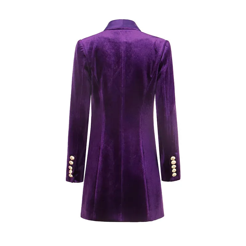 Pre Order:  Vintage Solid Velvet Long Sleeves Blazer Dress