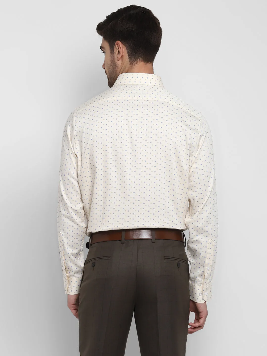 Printed Cream Regular Fit Formal Shirt