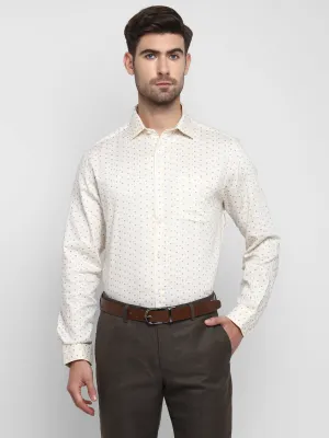 Printed Cream Regular Fit Formal Shirt