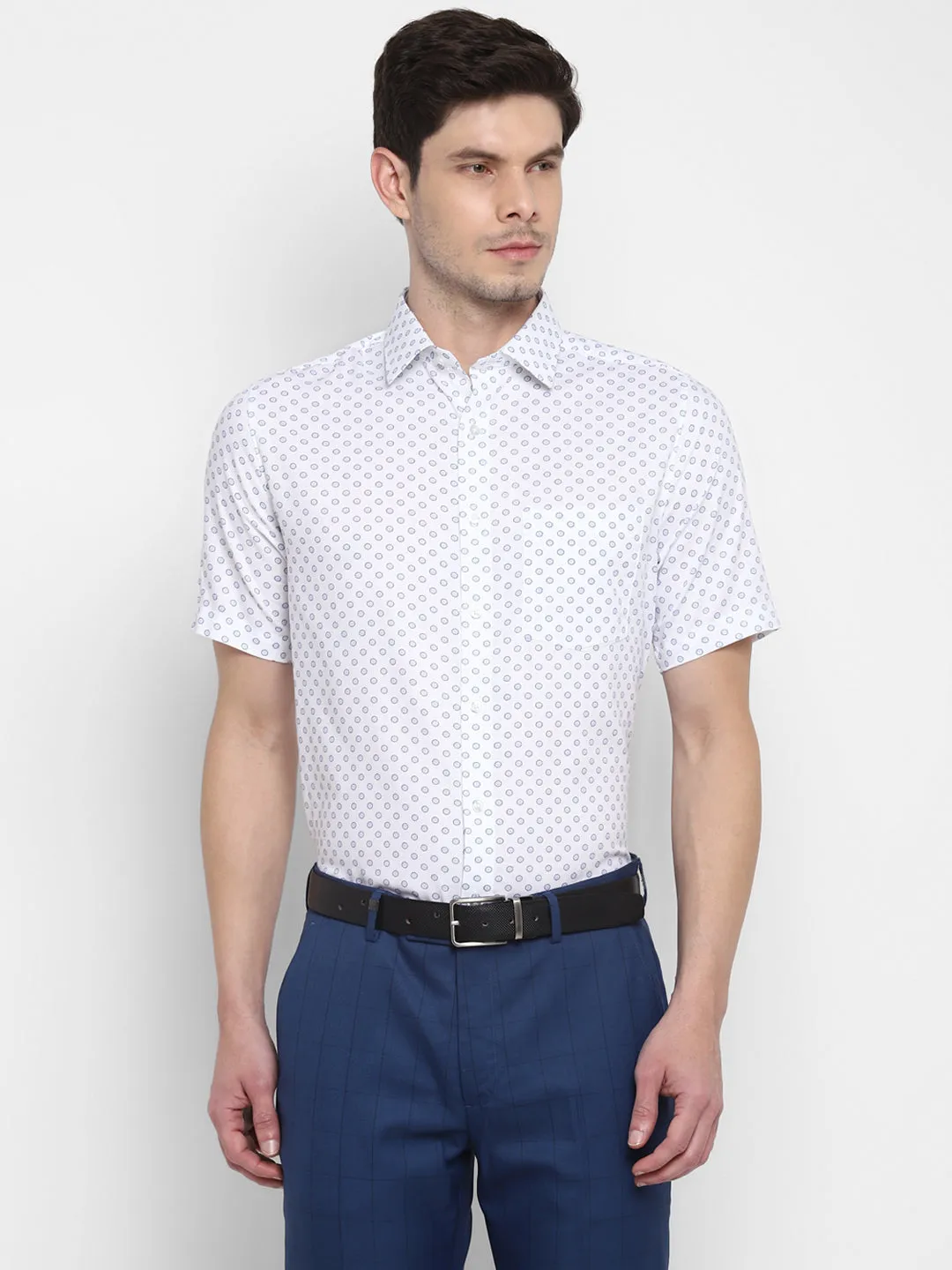 Printed White Regular Fit Formal Shirt