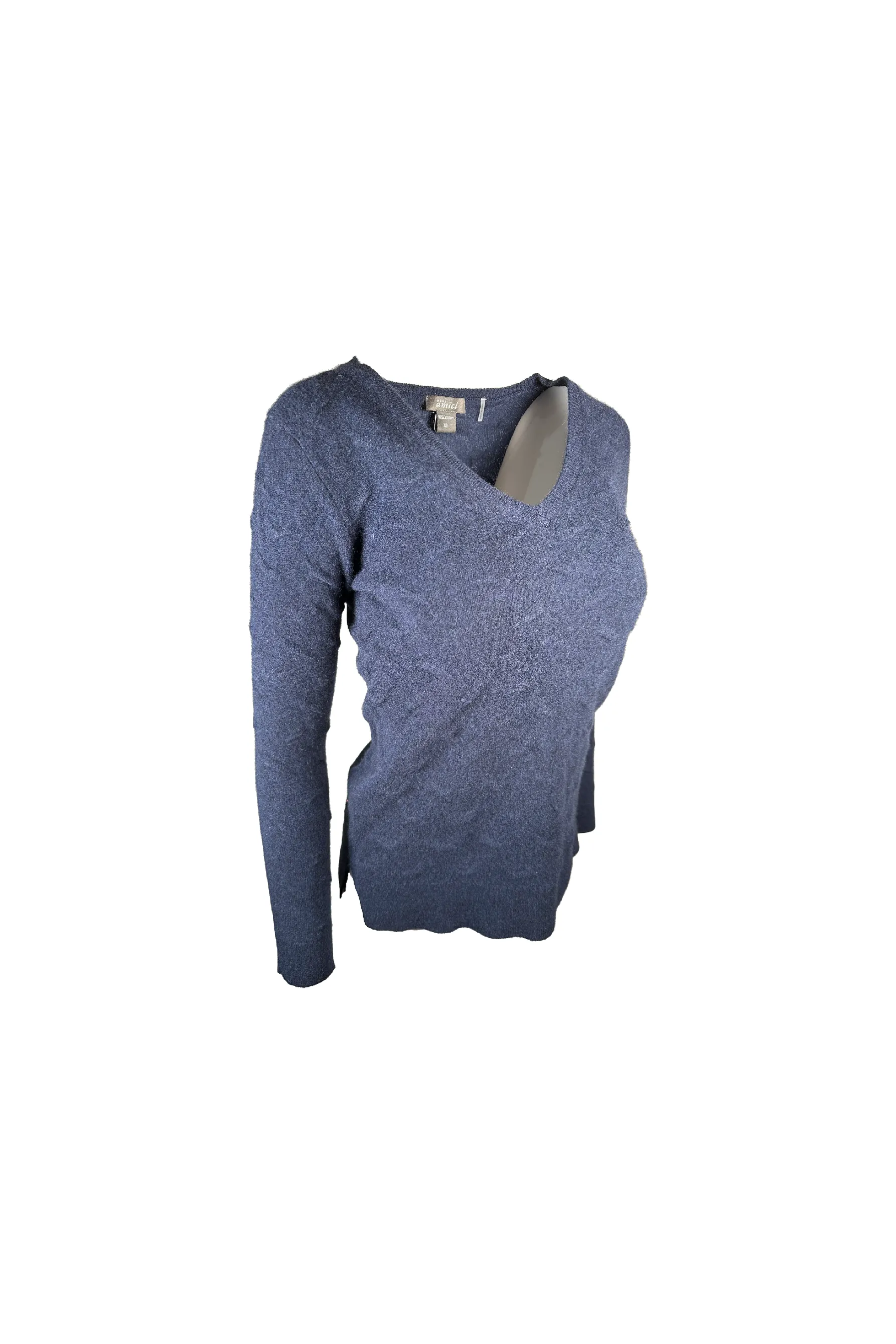 Pure Amici Cashmere Novelty Stitch V-neck C211 | Navy | Clearance Final Sale