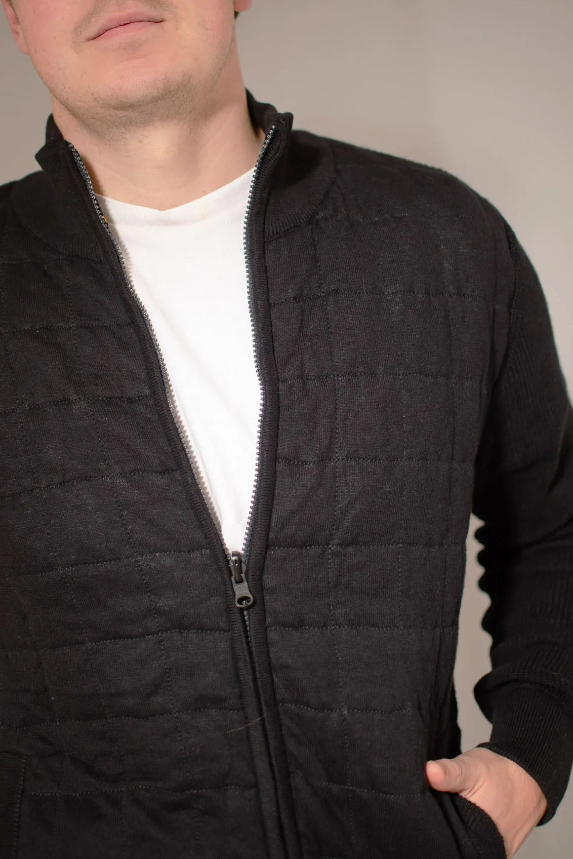 Quilted Front Chunky Knit Bomber Jacket