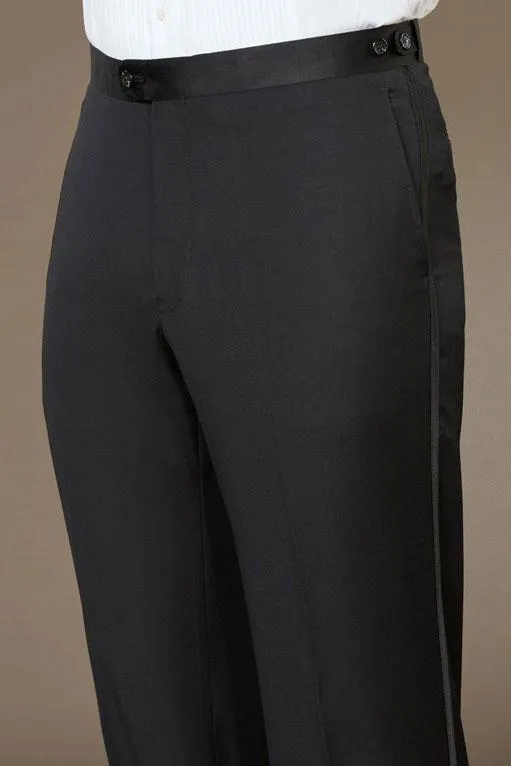 "Baroni" Black Super 150's Wool Plain Front Tuxedo Pants