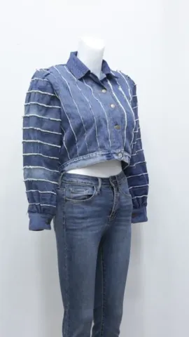 Rework Denim Stripped Crop Jackets