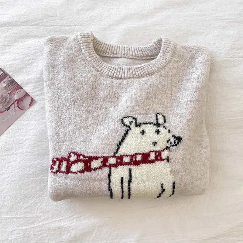 round neck cute cartoon embroidery design long-sleeved knitted sweater      S4683