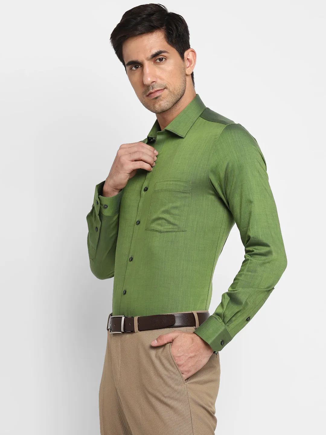 Solid Green Slim Fit Formal Shirt