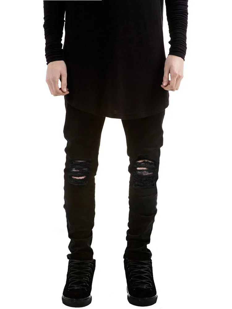 Street Pure Black Slim Fit Elastic Skinny Jeans