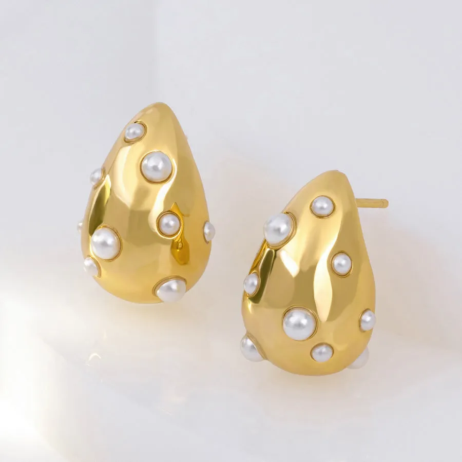 Teardrop Pearl Gold 20mm Stud Earrings