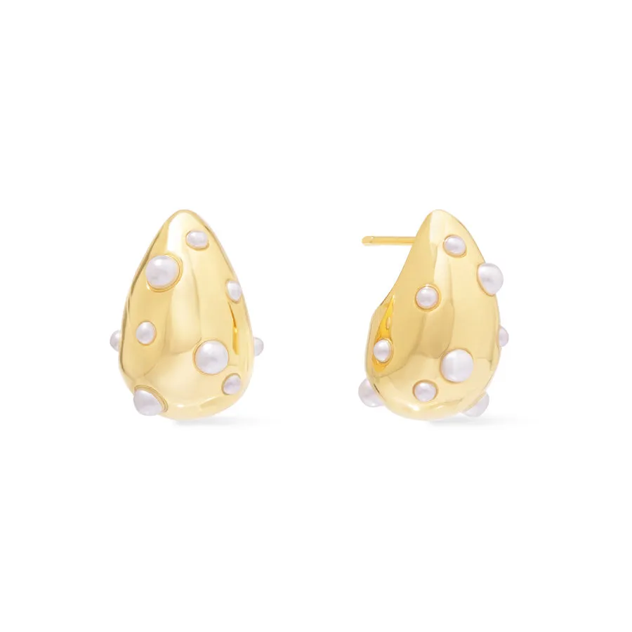 Teardrop Pearl Gold 20mm Stud Earrings