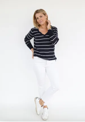 The Drew Sweater - Chic Navy / White Linen