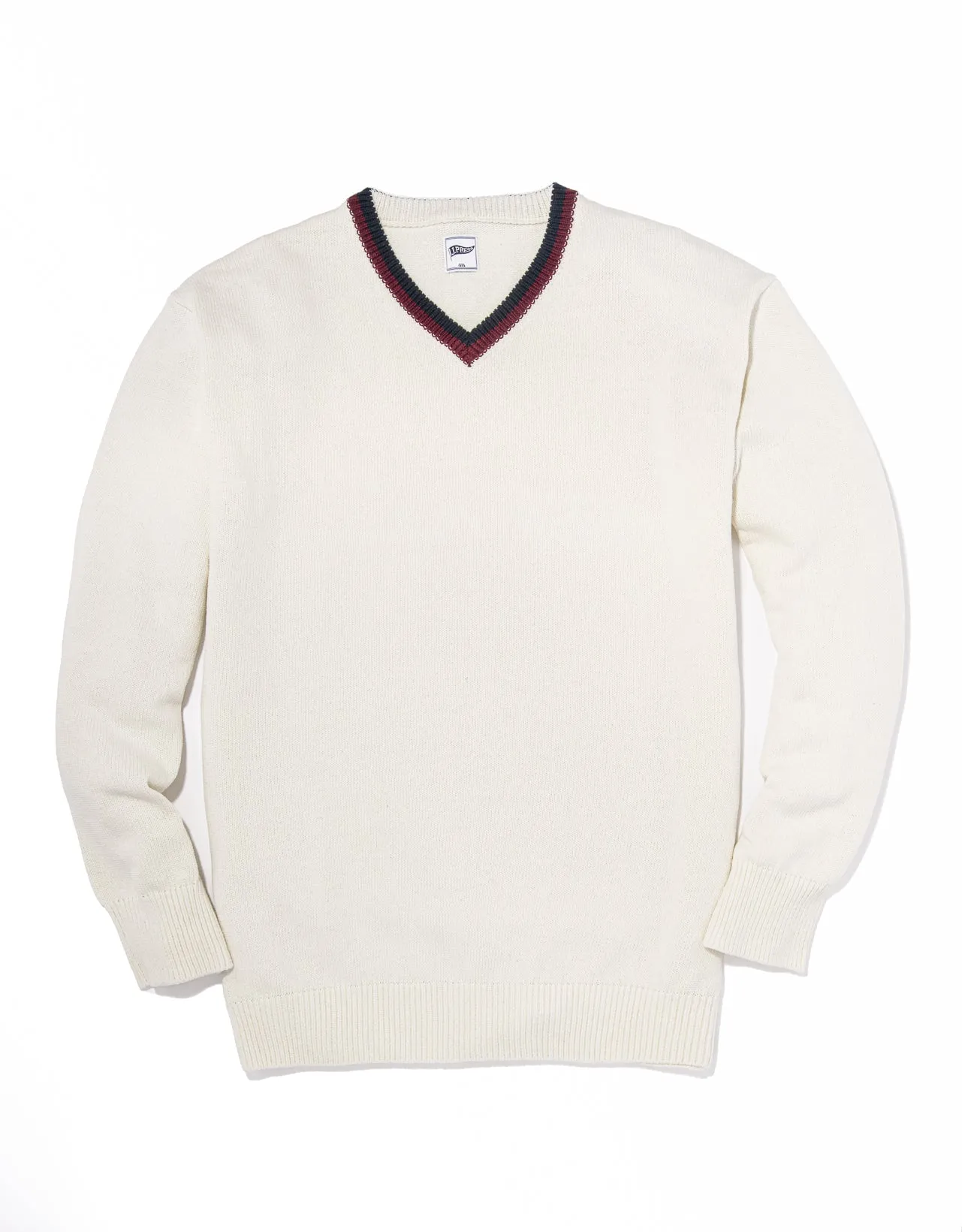 TIPPED V-NECK SWEATER - WHITE