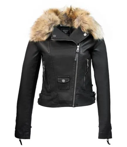 TOP GUN® VEGAN LEATHER MC WITH FAUX FUR COLLAR