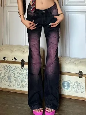 Wenkouban Ombre Purple Y2K Low Waist Slim Flare Jeans