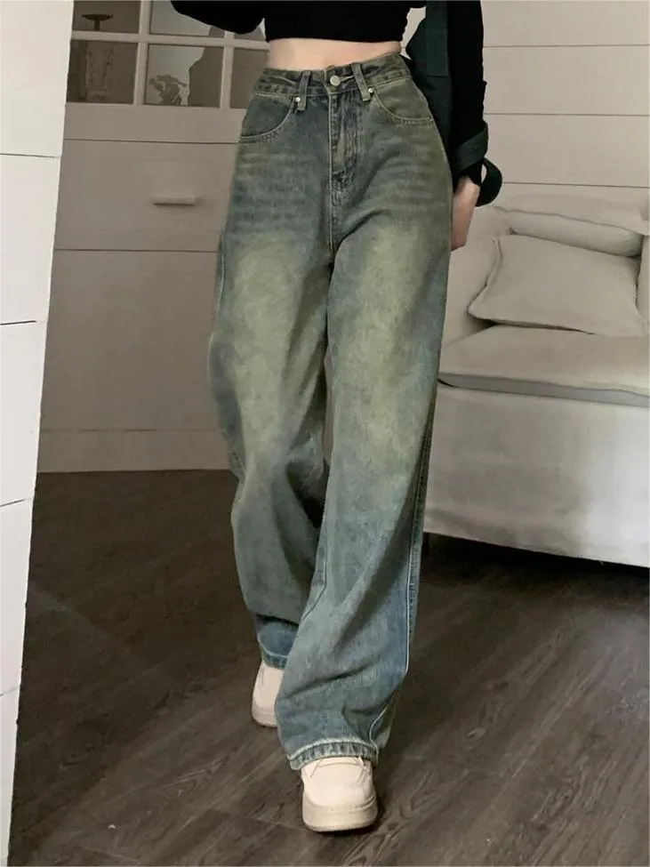 Wenkouban Vintage baggy boyfriend jeans with faded effect