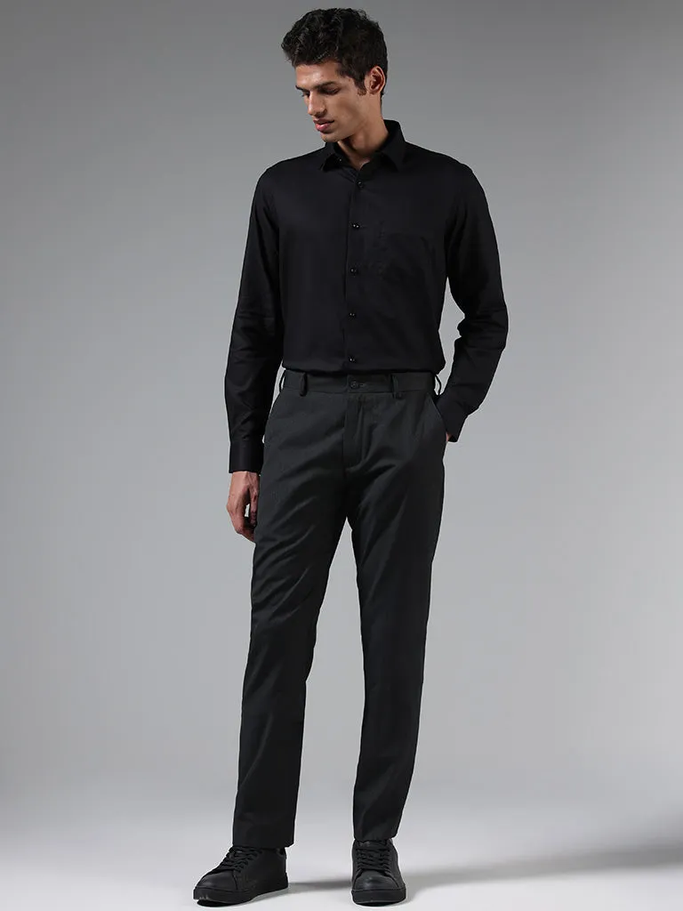 WES Formals Black Cotton Ultra-Slim Fit Shirt