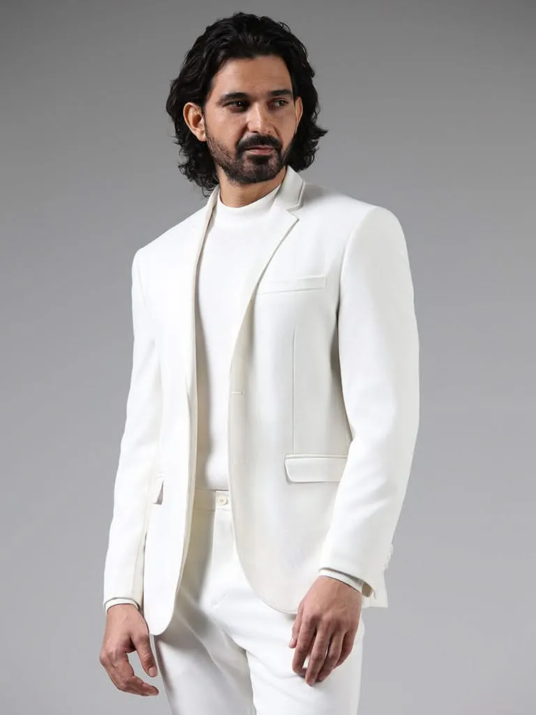 WES Formals Solid White Slim-Fit Blazer