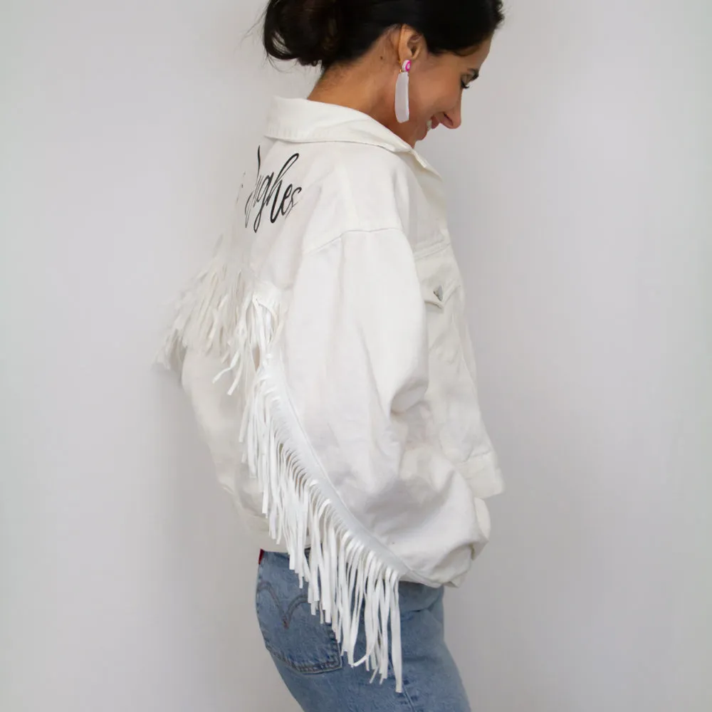 (White Fringe) Blank White Fringe Denim Jacket