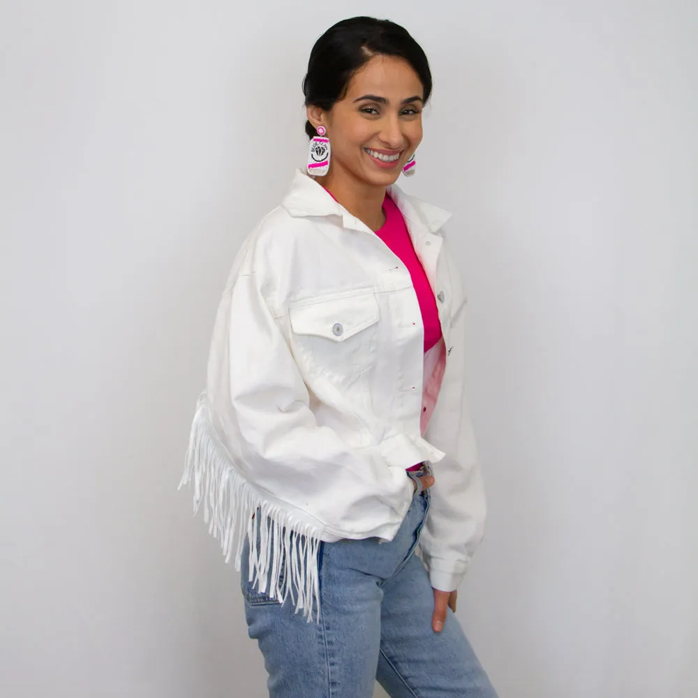 (White Fringe) Blank White Fringe Denim Jacket