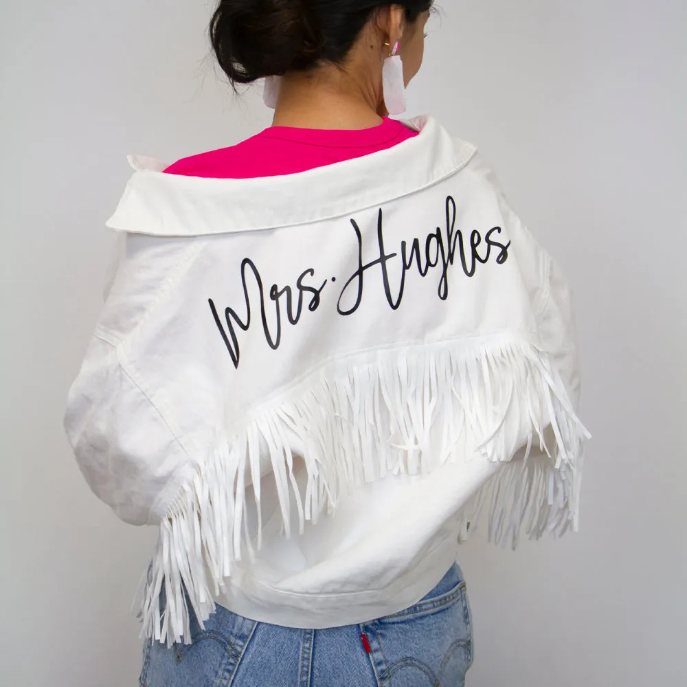 (White Fringe) Custom Bachelorette White Fringe Jean Jacket