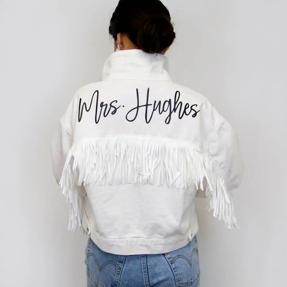 (White Fringe) Custom Bachelorette White Fringe Jean Jacket