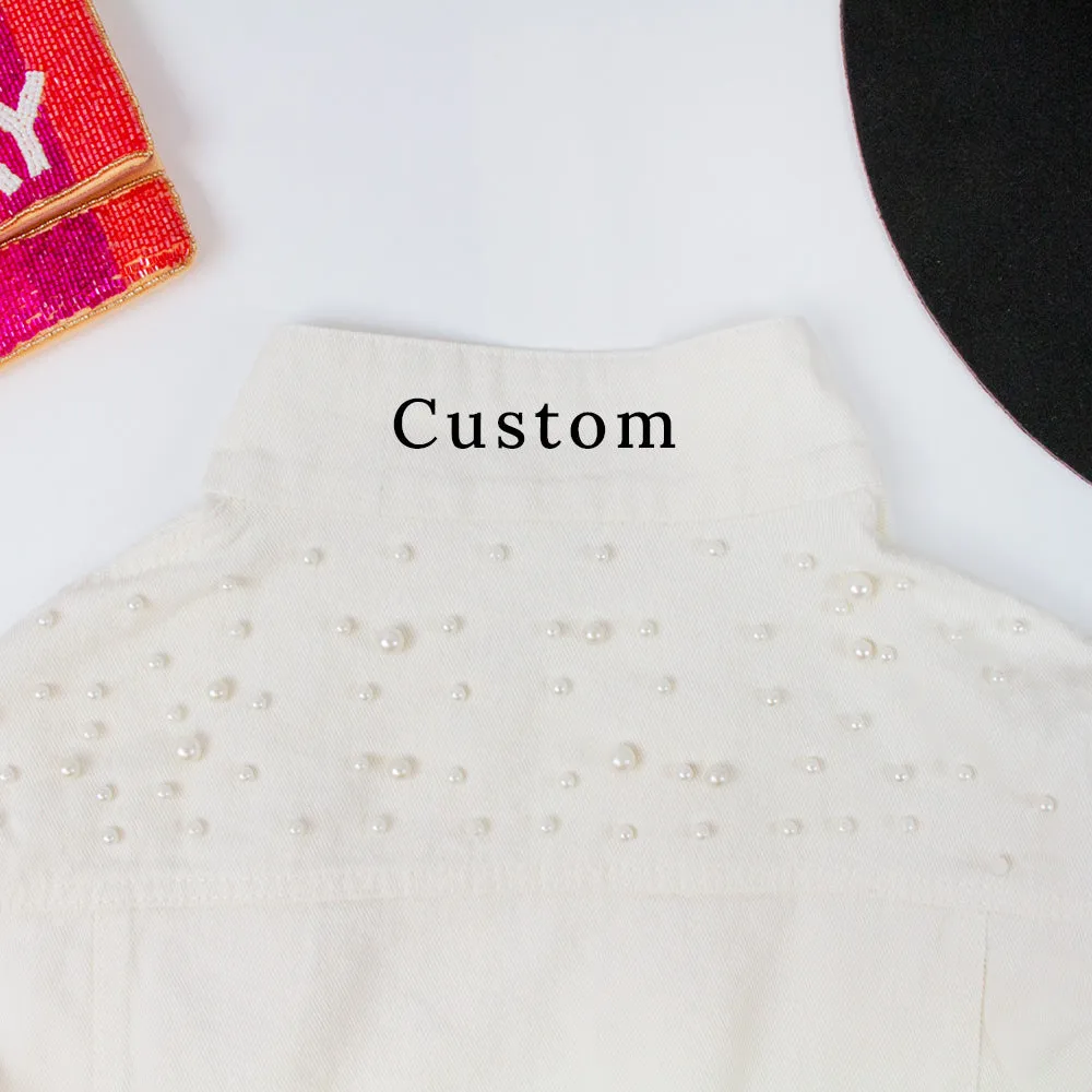 (White Pearl) Custom Pearl Denim Jacket