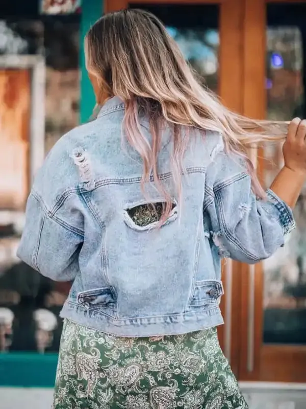 Women’s new casual fashion loose handmade frayed denim jacket