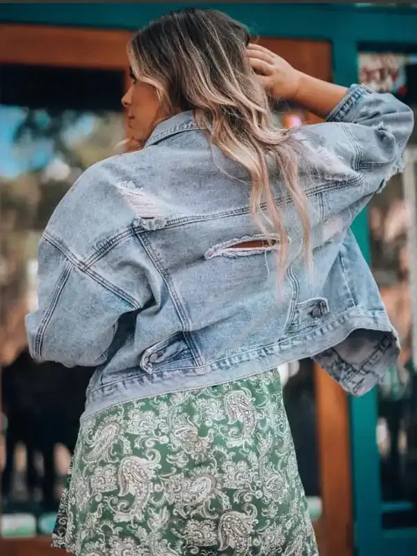 Women’s new casual fashion loose handmade frayed denim jacket