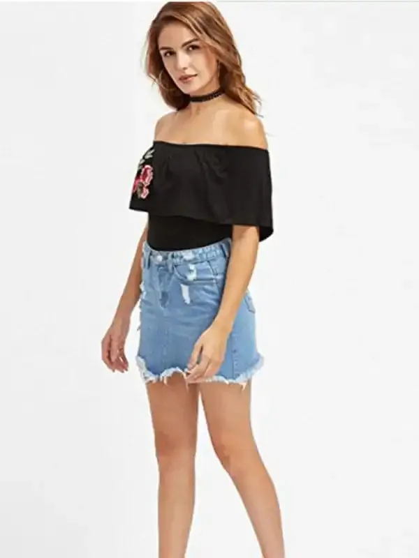 Women’s ripped fringed loose sexy denim skirt