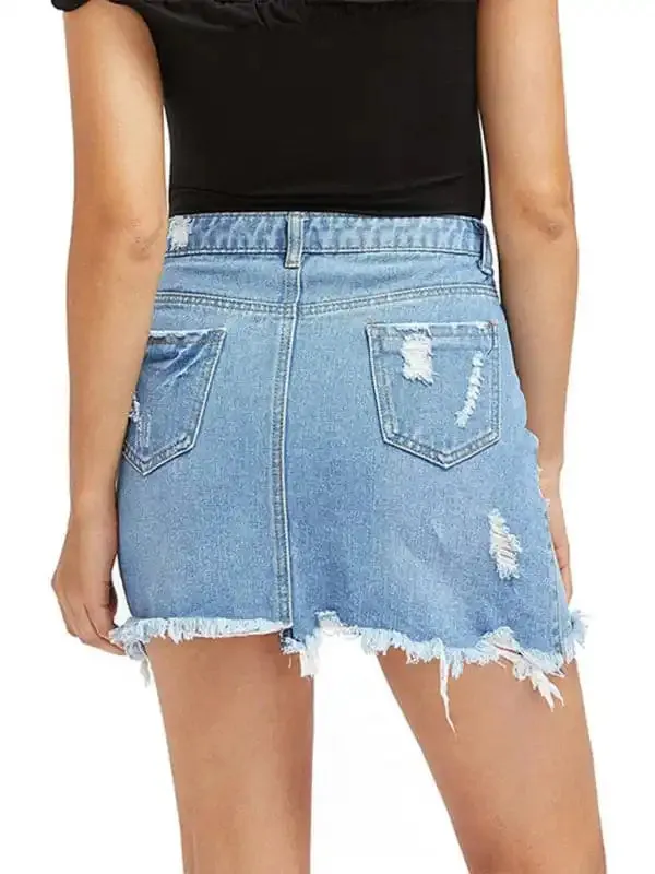 Women’s ripped fringed loose sexy denim skirt