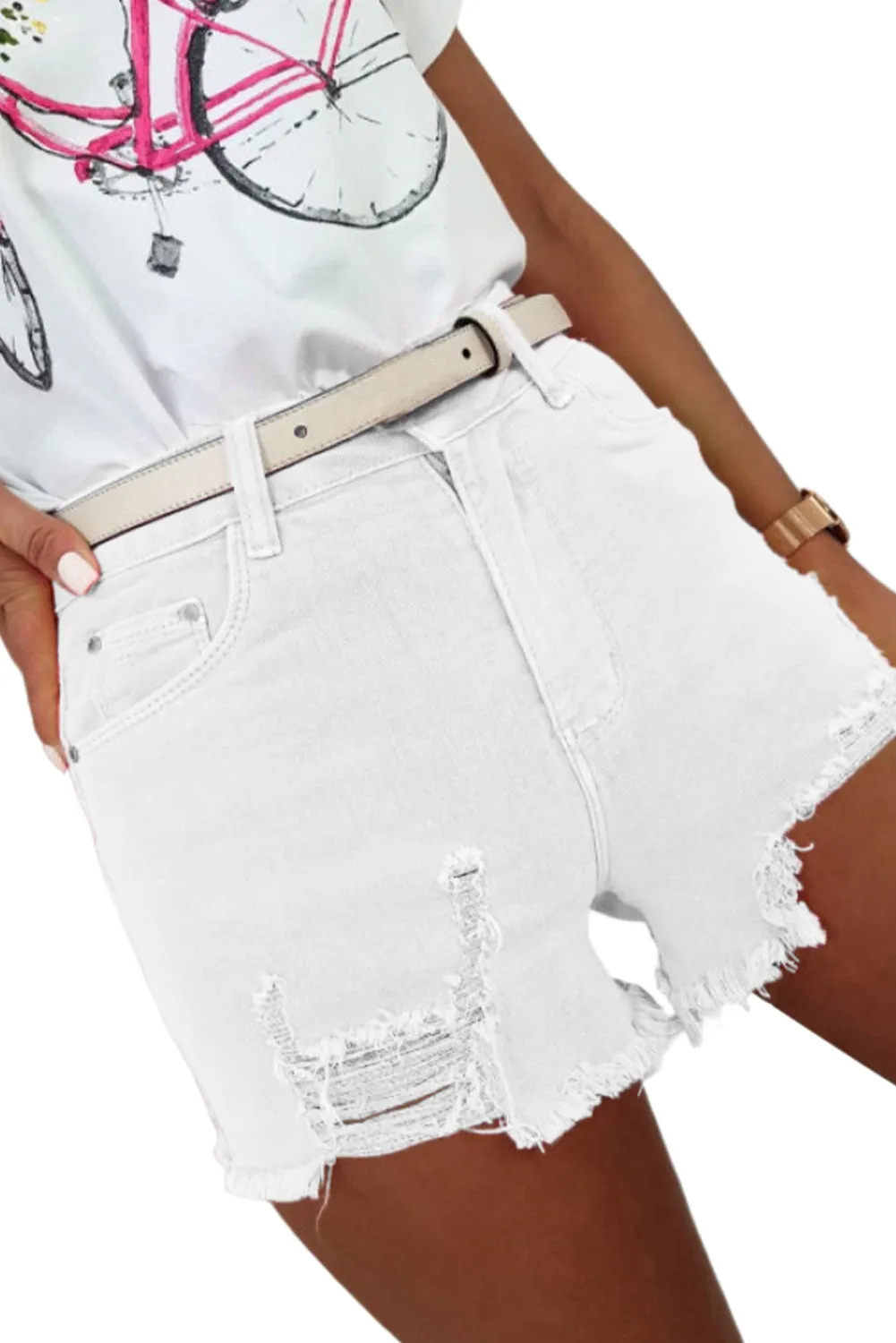 Women's Ripped Raw Hem Jean Shorts Distressed Denim Shorts