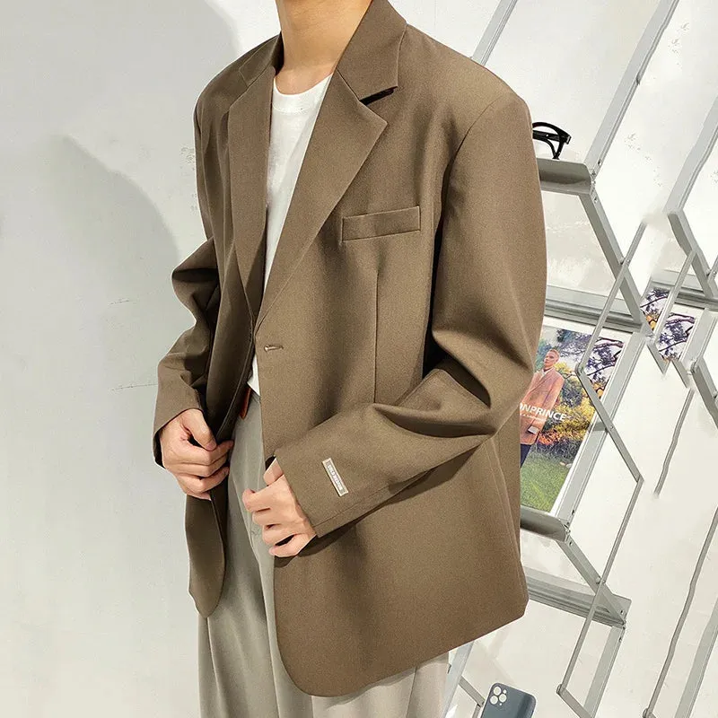 xiangtuibao  -  Causal Men's Single Breasted Blazers Spring New Vintage Brown Men's Clothes Casual Niche Design Loose Suit Coat 2Y5158